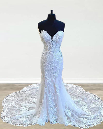 Mermaid Strapless Lace Wedding Dress