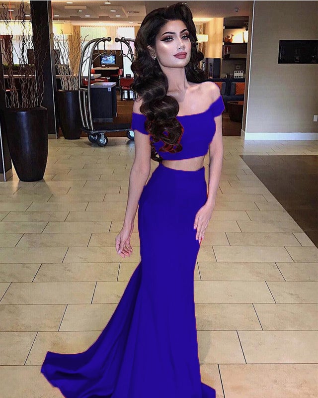 chinese dress ladies Mermaid Style Two Piece Prom Dresses Off The Shoulder