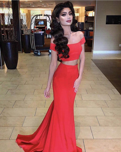 Mermaid Style Two Piece Prom Dresses Off The Shoulder-alinanova