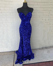 Load image into Gallery viewer, Mermaid Strapless Split Sequin Dress
