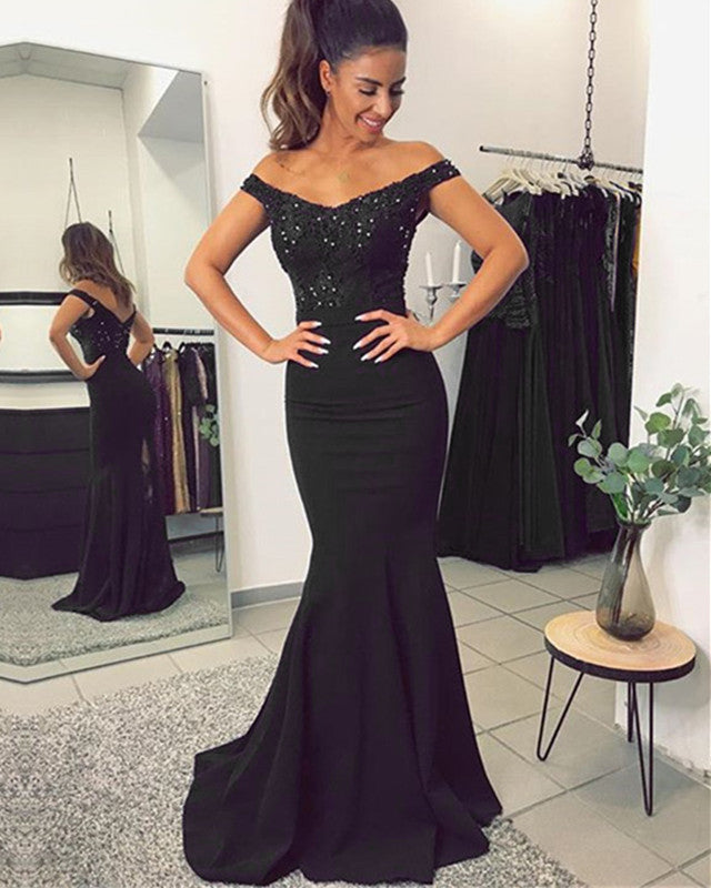 long black mermaid bridesmaid dresses Elegant Strapless Black Mermaid Long Bridesmaid Dress