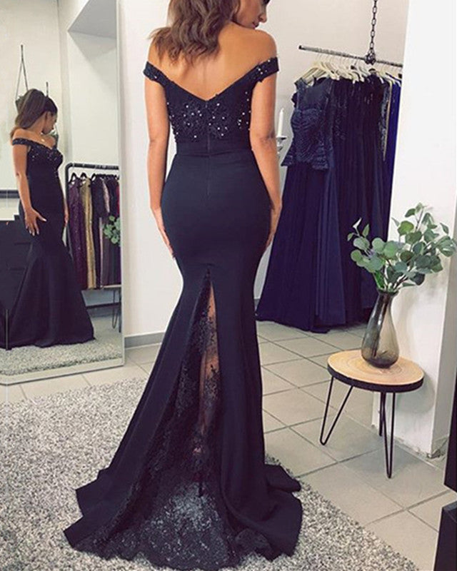 chinese dress ladies Zapaka Women Navy Satin Long Bridesmaid Dress with Sash One Shoulder Mermaid Wedding Guest Dress, Navy / US12
