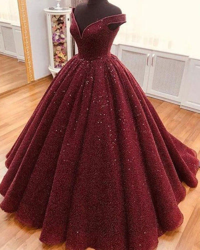 Burgundy Quinceanera Dress Sequin Ball Gowns