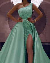 Load image into Gallery viewer, Mint Green Prom Dresses Mermaid Sequins One Shoulder
