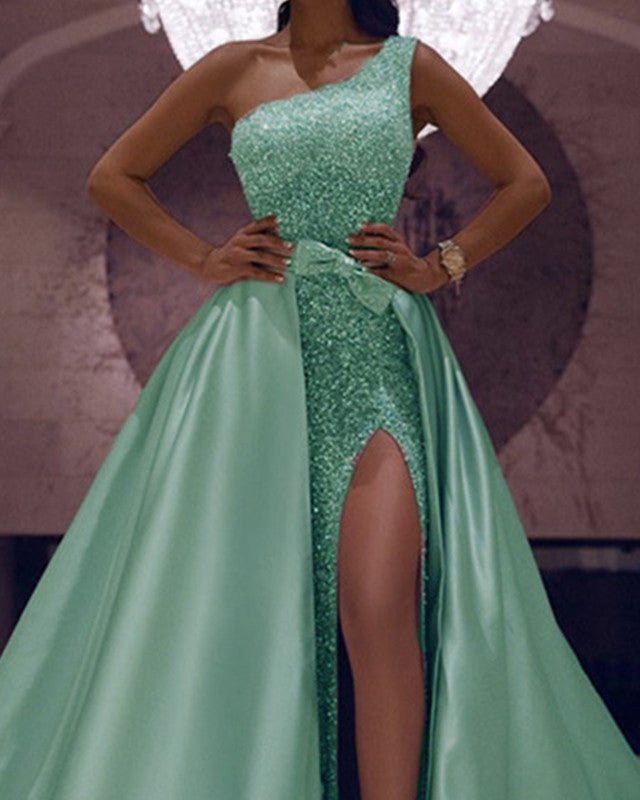 Mint Green Prom Dresses Mermaid Sequins One Shoulder Mint Green Prom Dresses Mermaid Sequins One Shoulder