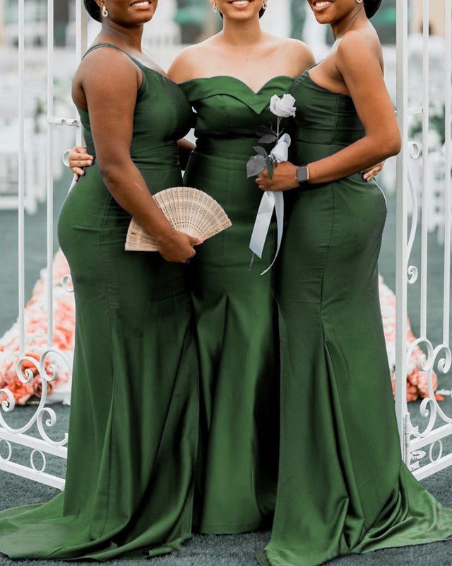 Mixed Style Satin Bridesmaid Dresses Sage Green-alinanova