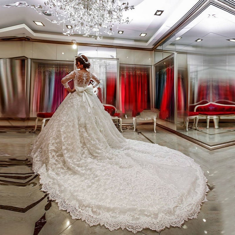 Modest 3/4 Sleeves Ball Gowns Lace Wedding Dresses – alinanova