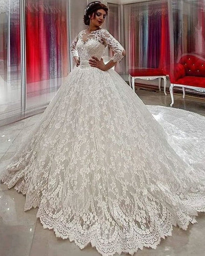 8901 Wedding Dresses Lace Sleeved Ball Gowns