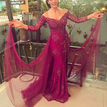 Load image into Gallery viewer, Modest 3/4 Sleeves Lace Mermaid Evening Gowns

