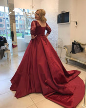Load image into Gallery viewer, Burgundy-Lace-Sleeves-Wedding-Dresses-Ball-Gowns-For-Bride
