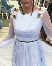 Load image into Gallery viewer, Modest Blue Prom Dresses With Long Sleeves
