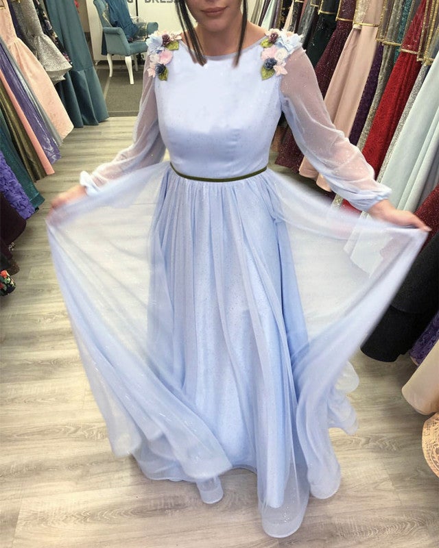 Modest Blue Prom Dresses With Long Sleeves Modest Blue Prom Dresses With Long Sleeves