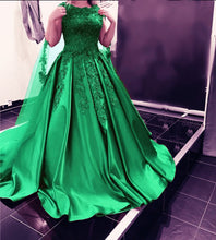 Load image into Gallery viewer, Modest Burgundy Ball Gown Satin Dress Lace Cap Sleeves
