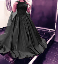 Load image into Gallery viewer, Modest Burgundy Ball Gown Satin Dress Lace Cap Sleeves
