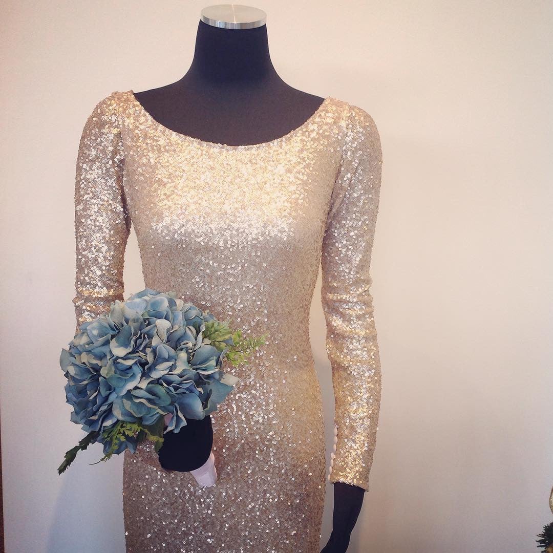 Modest Gold Sequin Bridesmaid Dresses Long Sleeve