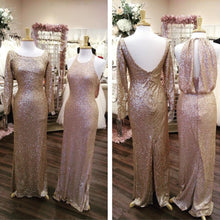 Load image into Gallery viewer, Modest Gold Sequin Bridesmaid Dresses Long Sleeve
