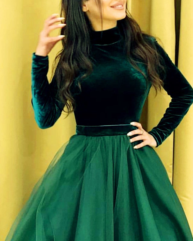 Modest Green Prom Dresses Long Sleeve Ball Gown Modest Green Prom Dresses Long Sleeve Ball Gown