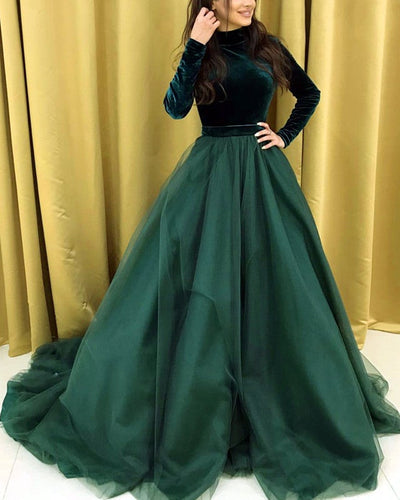 emerald green modest prom dress Satin Emerald Green Modest Dress Long Sheath Emerald Green Velvet Mermaid Modest Prom Dresses
