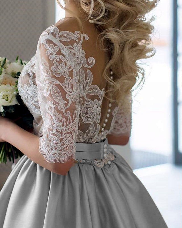 silver wedding dresses with sleeves Silver Wedding Dresses & Bridal Gowns