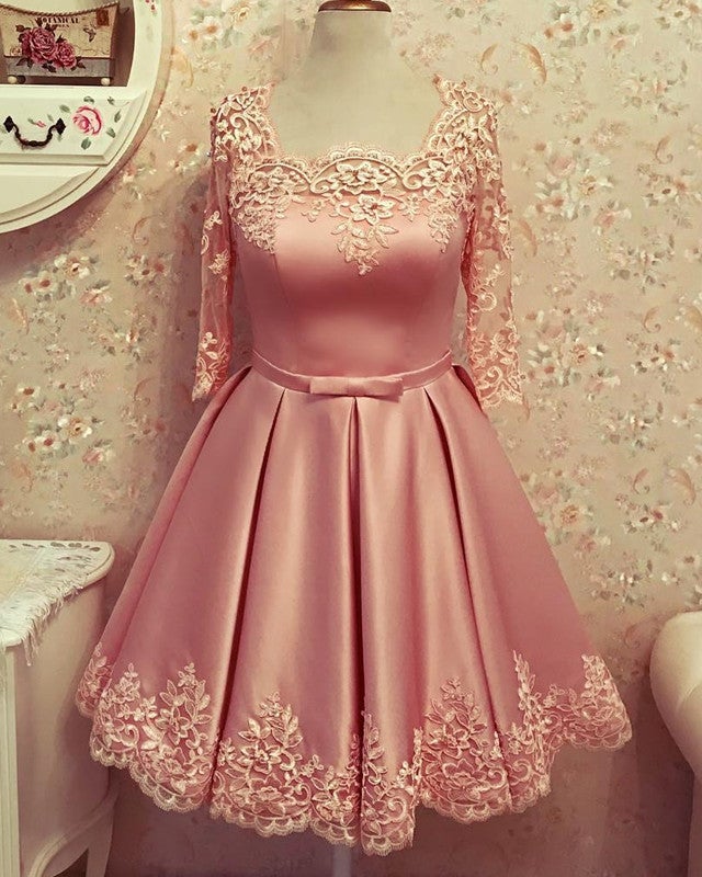 Modest Homecoming Dresses Lace 3/4 Sleeves-alinanova