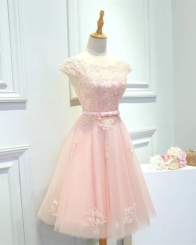 Modest Homecoming Dresses Tulle Lace Cap Sleeves Modest Homecoming Dresses Tulle Lace Cap Sleeves