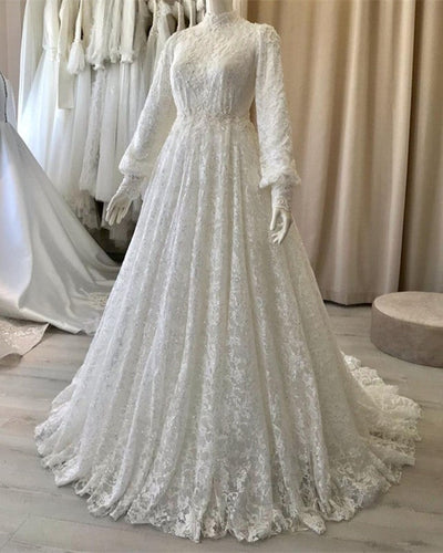 Modest Lace Wedding Dresses Long Sleeve-alinanova