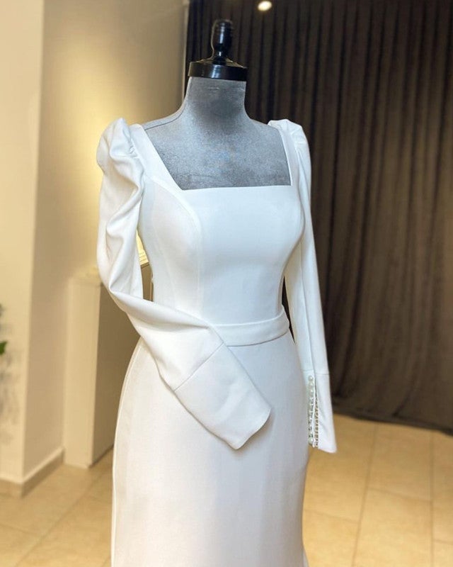 modest mermaid wedding dresses Modest Long Sleeves Mermaid Wedding Dresses Satin – alinanova