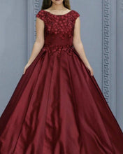 Load image into Gallery viewer, Modest Prom Dresses Satin Ball Gown With 3D Flowers
