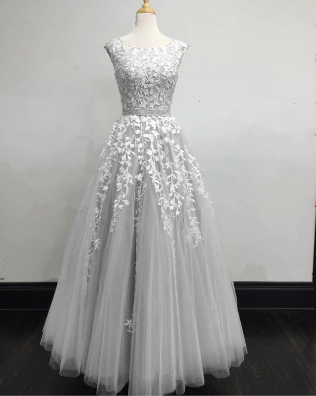 strapless open back dress Spaghetti Straps Gray Long Prom Dress with Lace Sequins PSK029