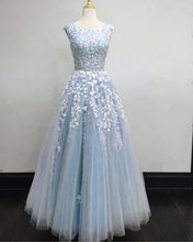 Load image into Gallery viewer, Light Blue Prom Dresses Cap Sleeves
