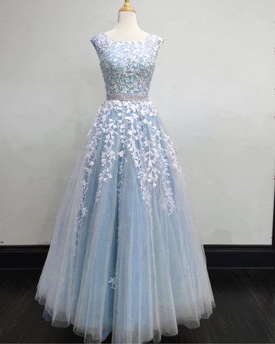 Light Blue Prom Dresses Cap Sleeves