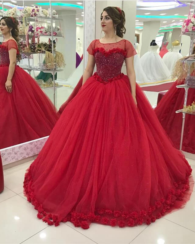 Red Quinceanera Dresses With Sleeves