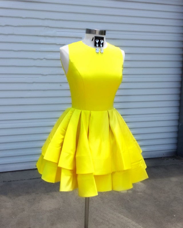 white christmas dresses Yellow Satin Short Prom Dress Homecoming Dress Short Prom Dresses US14 / Custom Color main image 0