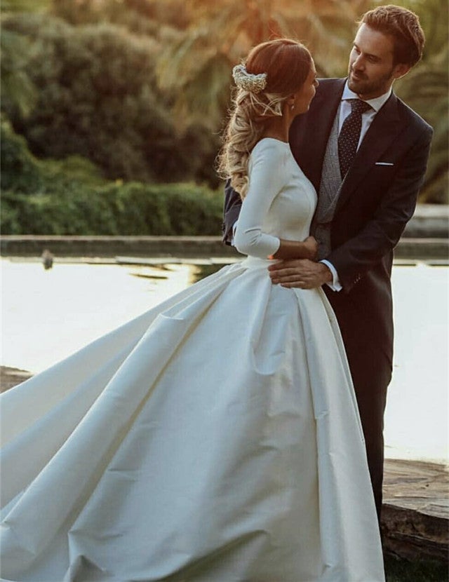 Modest Wedding Dresses Satin Ball Gowns With Sleeves Modest Wedding Dresses Satin Ball Gowns With Sleeves