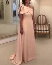 Load image into Gallery viewer, Pink Satin Mother Dress One Shoulder
