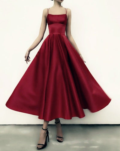 Multi Straps Prom Dresses Midi Satin Ball Gown-alinanova
