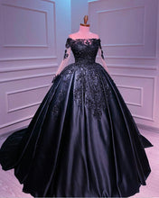 Load image into Gallery viewer, Ball Gown Appliques Long Sleeve Satin Dress
