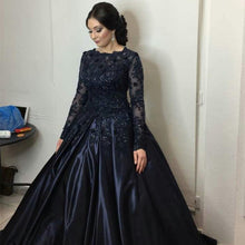 Load image into Gallery viewer, Navy Blue Lace Long Sleeves Wedding Dresses Ball Gowns-alinanova
