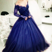 Load image into Gallery viewer, Navy Blue Long Sleeves Ball Gowns Wedding Dresses-alinanova
