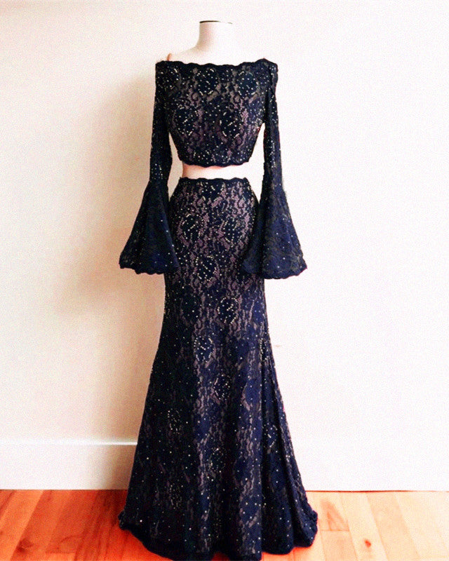 Boho Chic Mermaid Two Piece Lace Prom Dresses Boho Chic Mermaid Two Piece Lace Prom Dresses