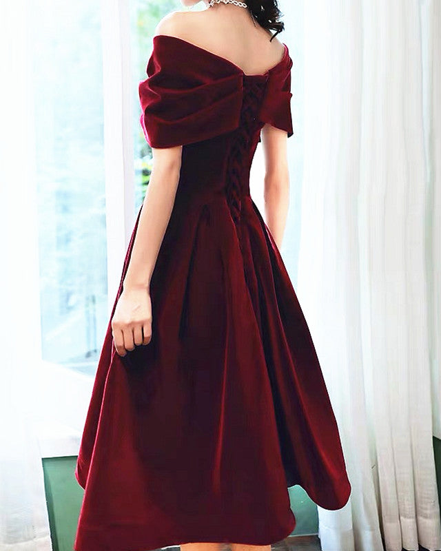 Velvet Midi Bridesmaid Dresses Off The Shoulder