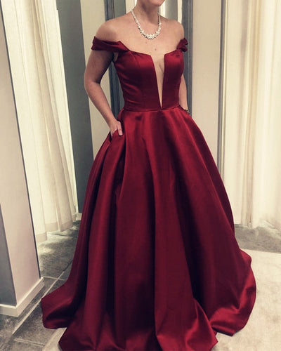 Off Shoulder Floor Length Ballgowns Prom Dresses-alinanova