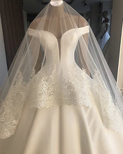 Load image into Gallery viewer, Off Shoulder Floor Length Satin Wedding Dresses Ballgowns
