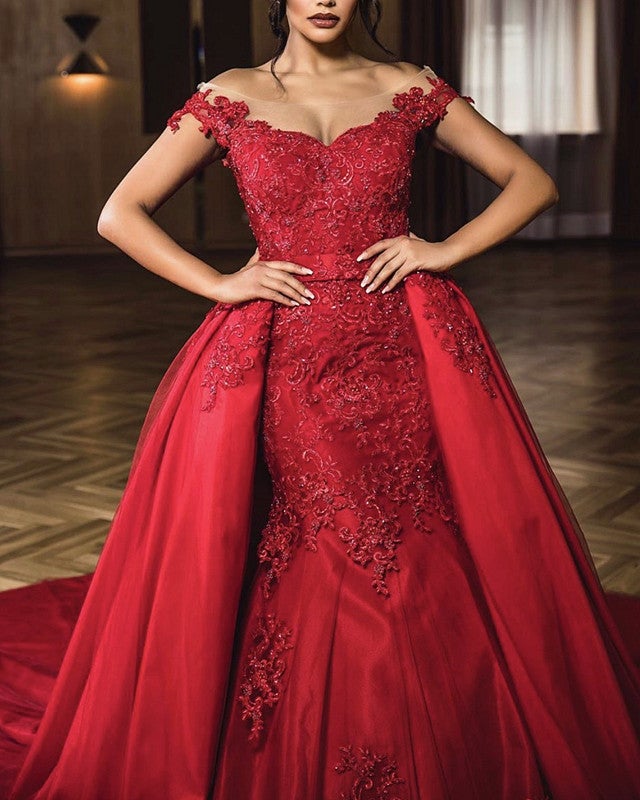 Off Shoulder Mermaid Appliques Dresses Detachable Skirt
