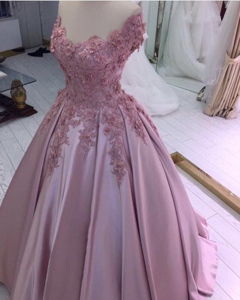 pale pink off the shoulder dress Lace Off Shoulder Ball Gown Enagement Dresses For Wedding Party – alinanova
