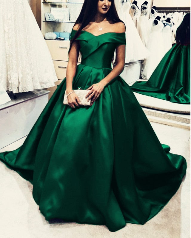 Off Shoulder Satin Ball Gowns Wedding Dresses
