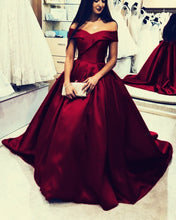 Load image into Gallery viewer, Off Shoulder Satin Ball Gowns Wedding Dresses-alinanova
