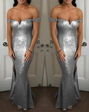 Load image into Gallery viewer, Silver Mermaid Bridesmaid Dresses Sequins
