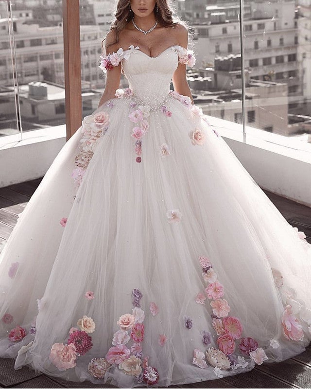 Tulle Sweetheart Ball Gown Wedding Dresses Floral Flowers – alinanova
