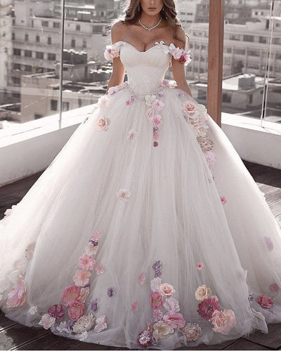 Tulle Wedding Dresses Ball Gown Floral Flowers